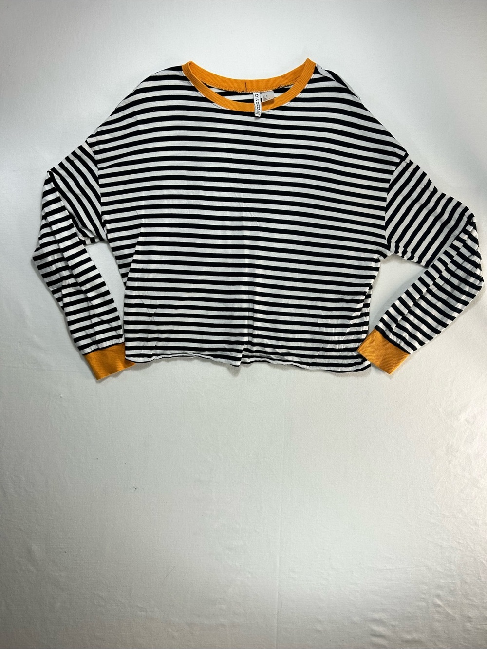 H&M Divided Black and White Stripe Tee with Mustard Trim - Medium